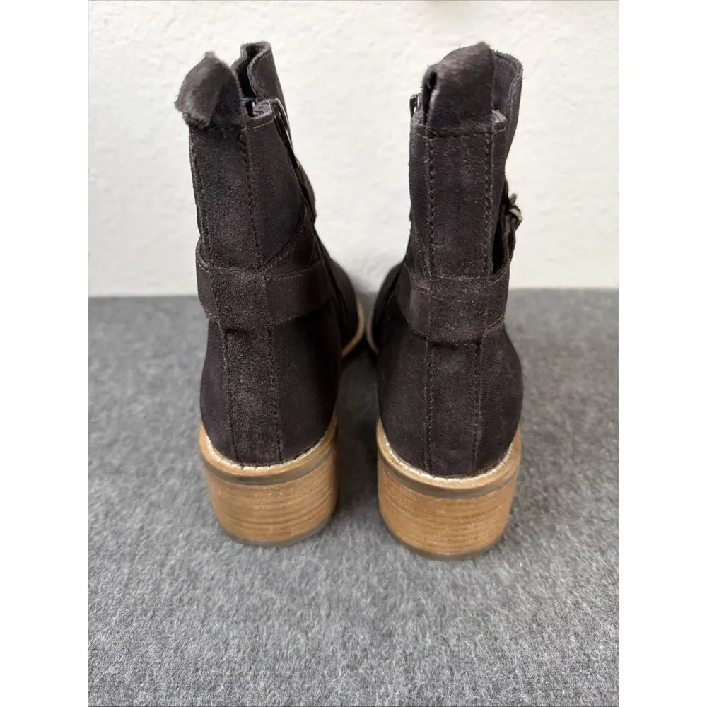Vintage Foundry Dark Brown Suede Ankle Bootie Zip Block Heel Women’s Boots Sz 8